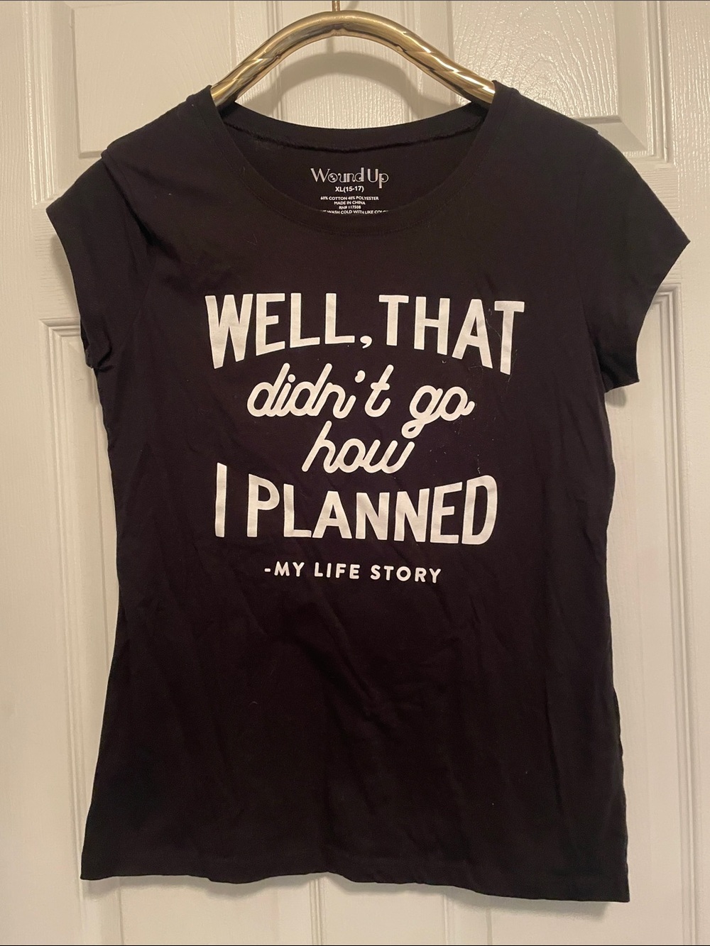 Wound Up Black Short-Sleeve Graphic Tee with White Slogan
